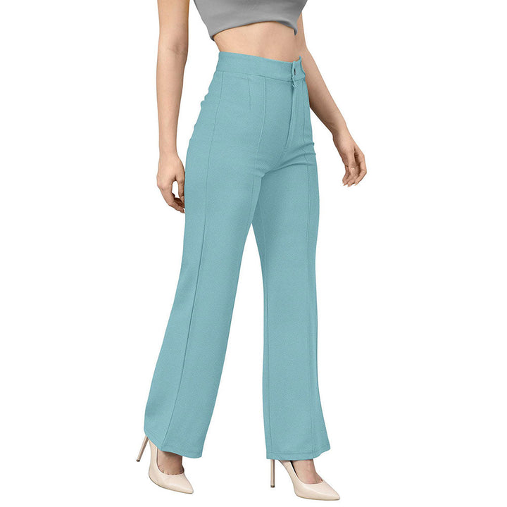 Odette Light Blue Polyester Trouser For Women