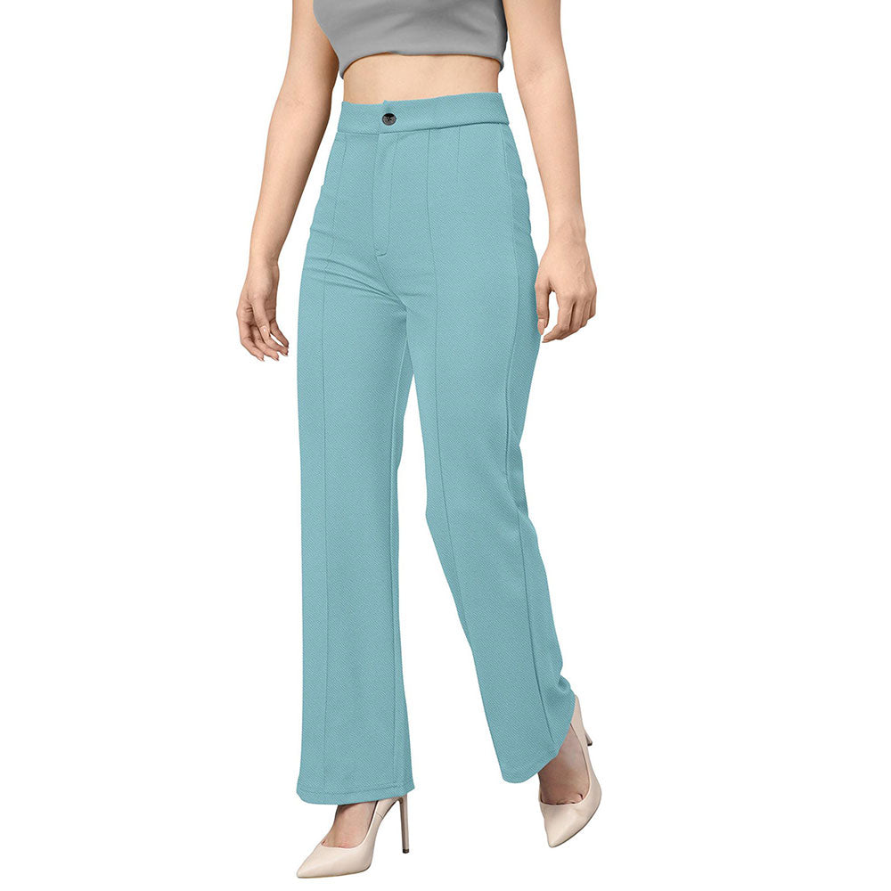 Odette Light Blue Polyester Trouser For Women