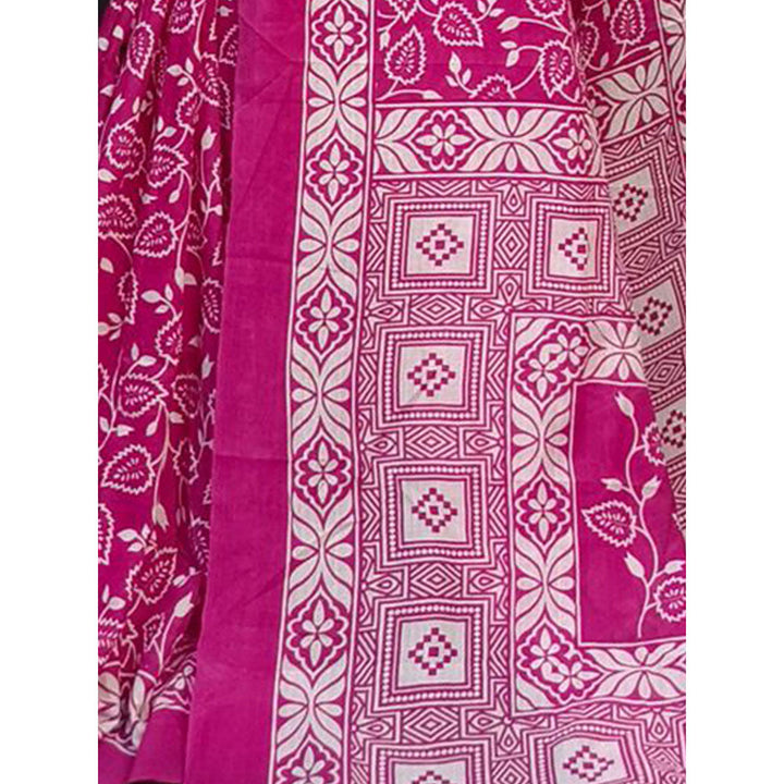 Odette Pink Cotton Printed Saree with Unstitched Blouse