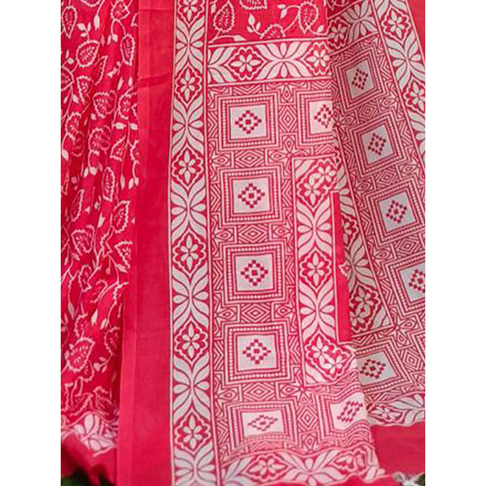 Odette Pink Cotton Printed Saree with Unstitched Blouse