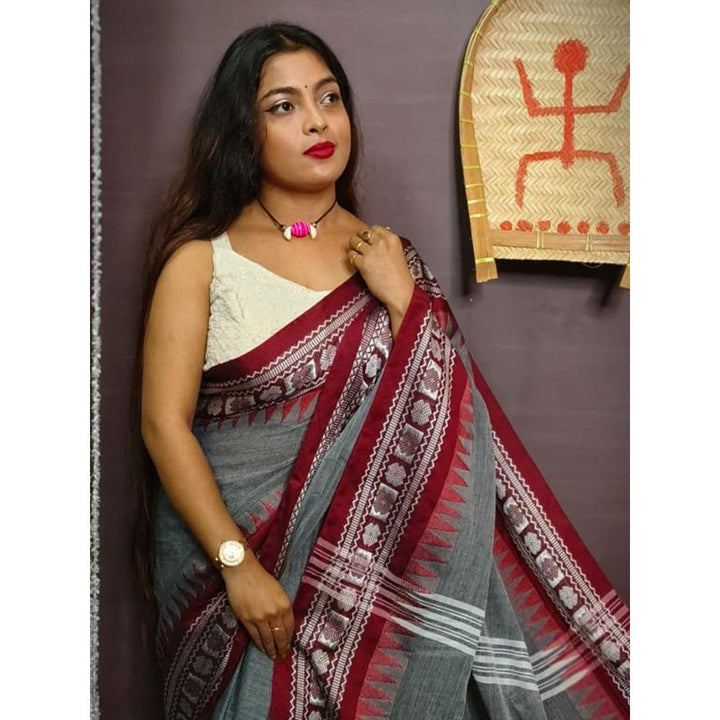 Odette Grey Cotton Saree with Unstitched Blouse