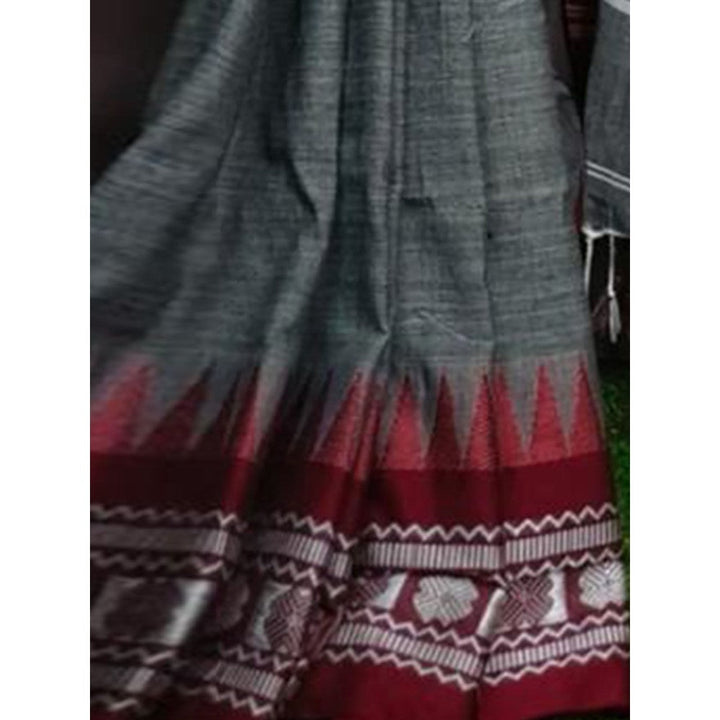 Odette Grey Cotton Saree with Unstitched Blouse