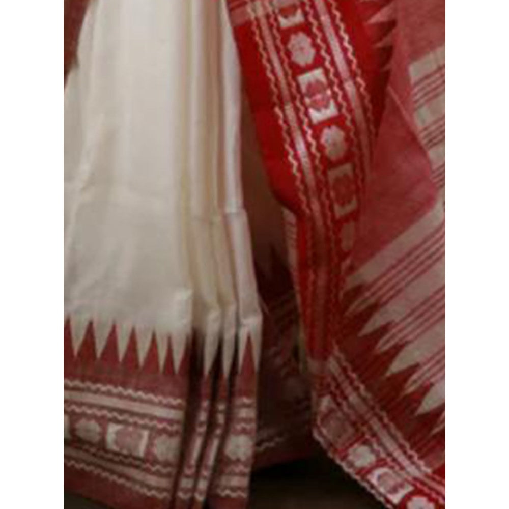 Odette White Cotton Saree with Unstitched Blouse