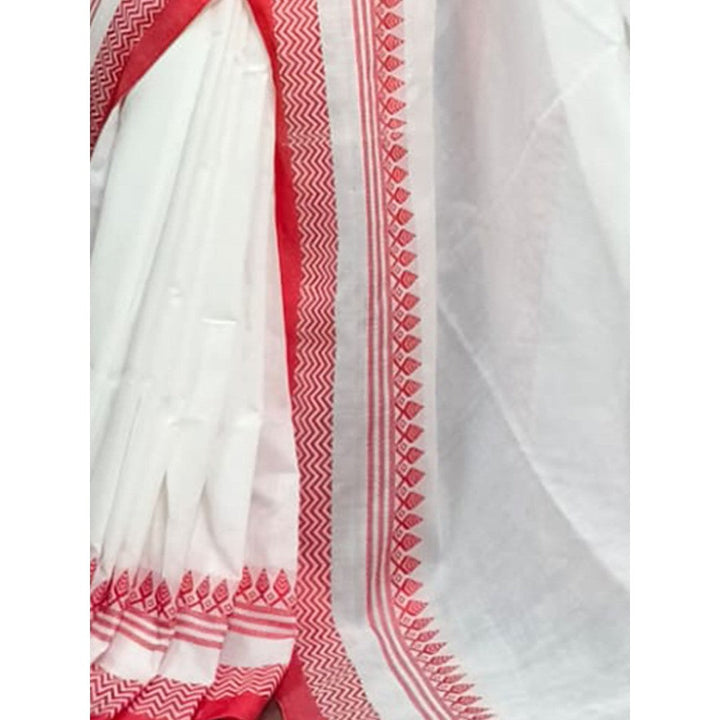 Odette White Cotton Saree with Unstitched Blouse