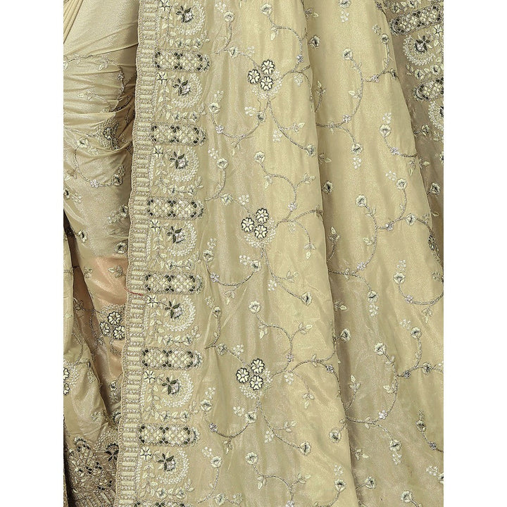 Odette Light Green Georgette Embroidered Saree with Unstitched Blouse