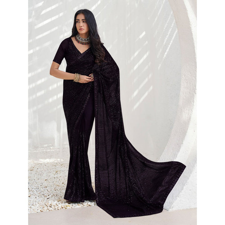 Odette Black Georgette Embellished Saree with Unstitched Blouse