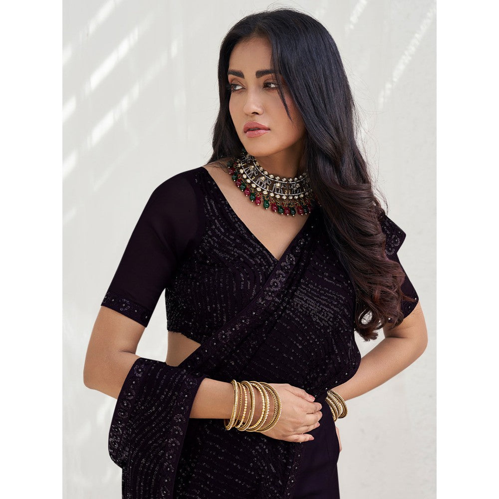 Odette Black Georgette Embellished Saree with Unstitched Blouse