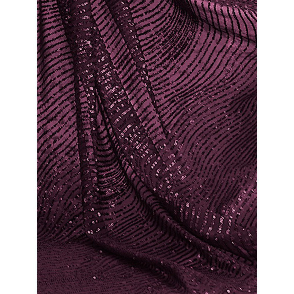 Odette Wine Georgette Embellished Saree with Unstitched Blouse