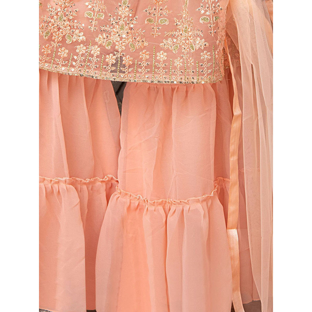 Odette Peach Finest Soft Net Sharara Kurta & Dupatta for Girls (Set of 3)