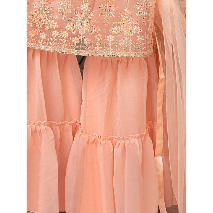 Odette Peach Finest Soft Net Sharara Kurta & Dupatta for Girls (Set of 3)