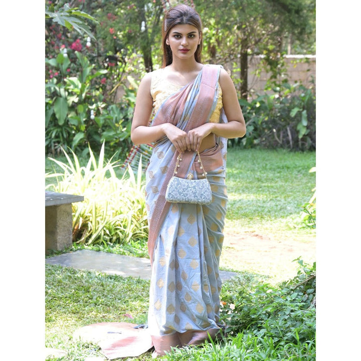 Odette Grey Woven Soft Silk Saree with Unstitched Blouse for Women