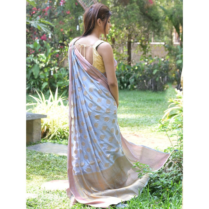 Odette Grey Woven Soft Silk Saree with Unstitched Blouse for Women