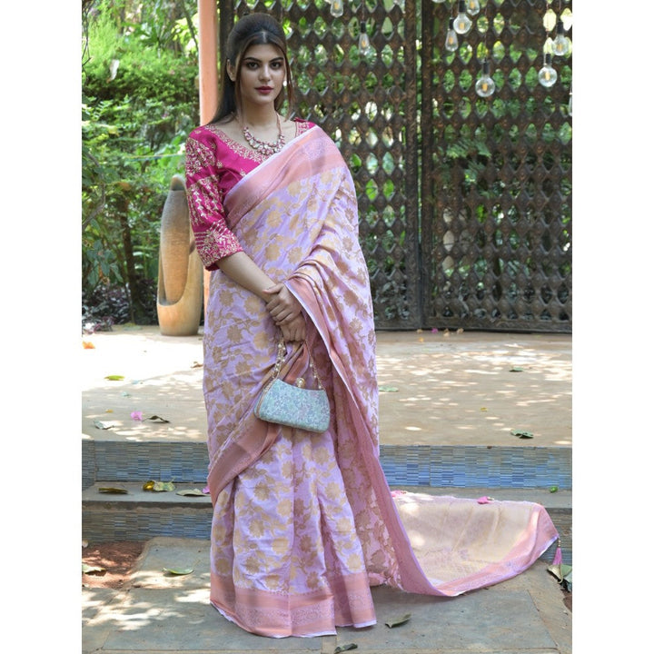 Odette Light Pink Woven Soft Silk Saree with Unstitched Blouse for Women