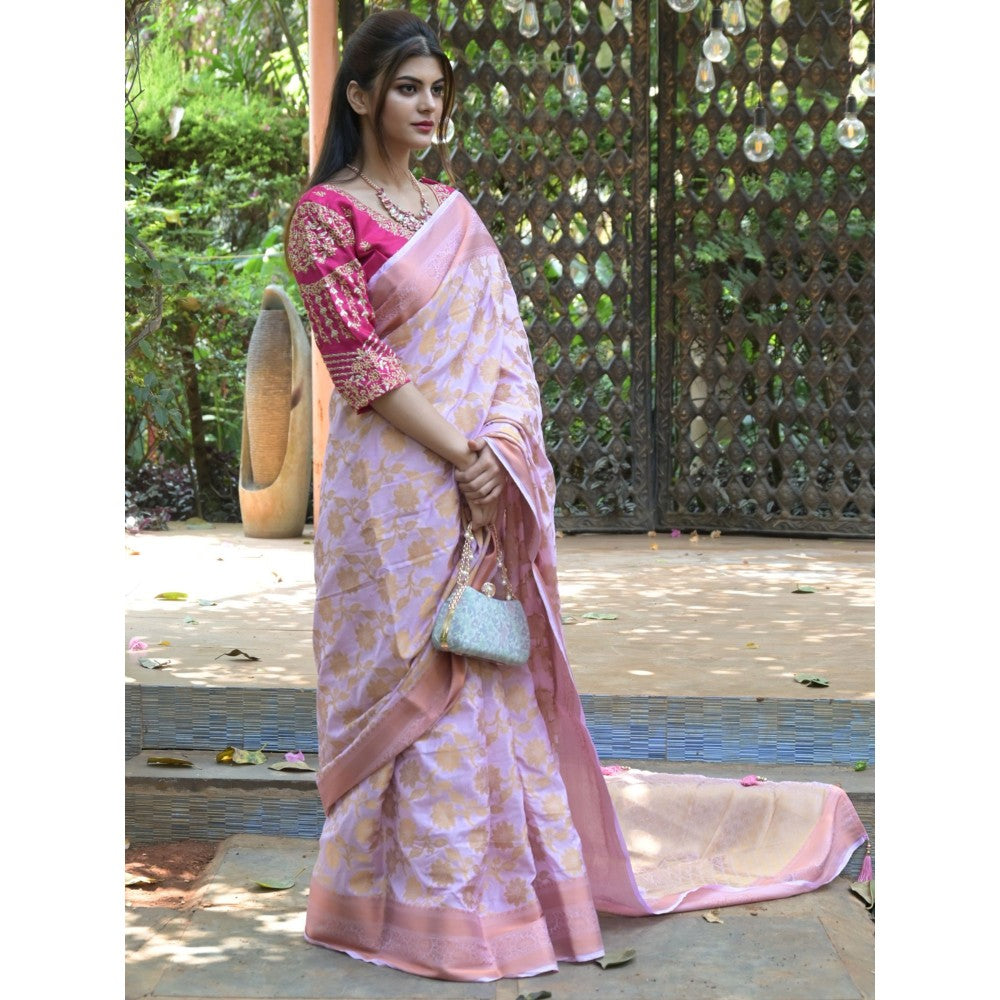 Odette Light Pink Woven Soft Silk Saree with Unstitched Blouse for Women