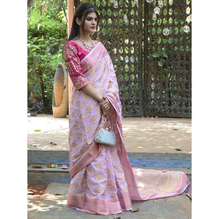 Odette Light Pink Woven Soft Silk Saree with Unstitched Blouse for Women