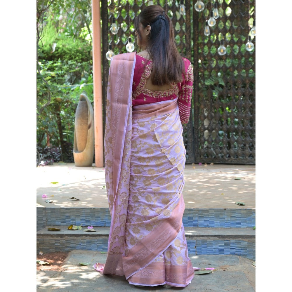 Odette Light Pink Woven Soft Silk Saree with Unstitched Blouse for Women