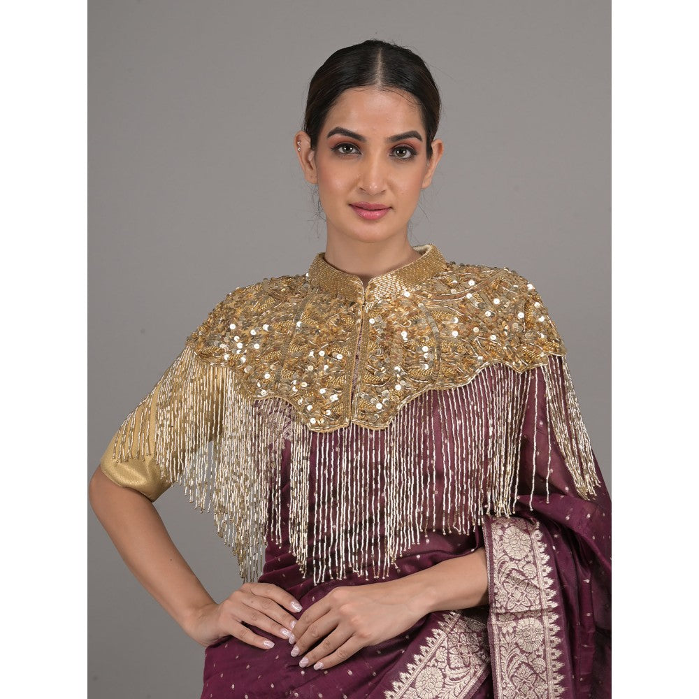 Odette Women Gold Sequins and Beads Embellished Cape