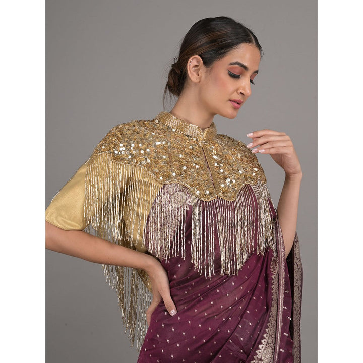 Odette Women Gold Sequins and Beads Embellished Cape