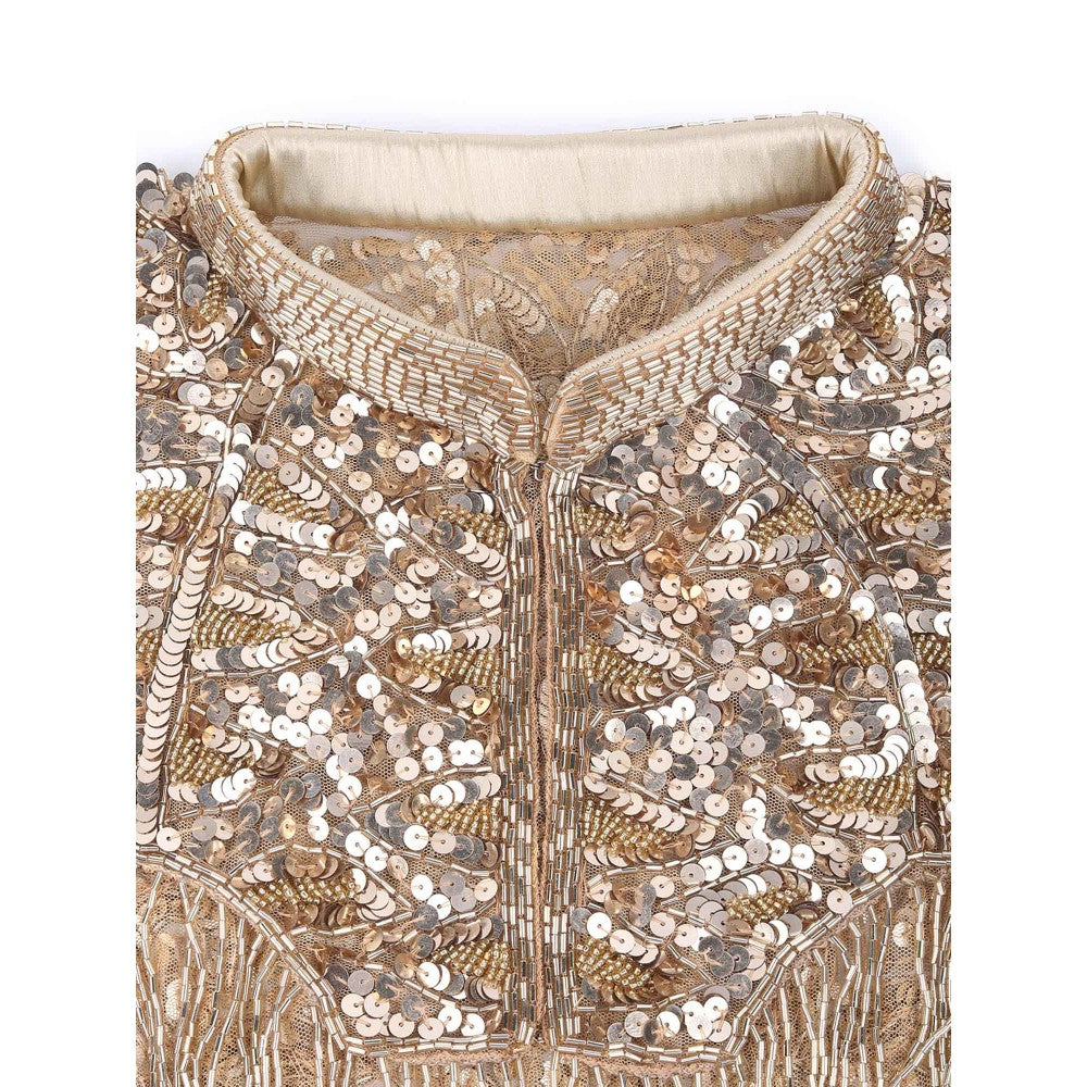 Odette Women Gold Sequins and Beads Embellished Cape