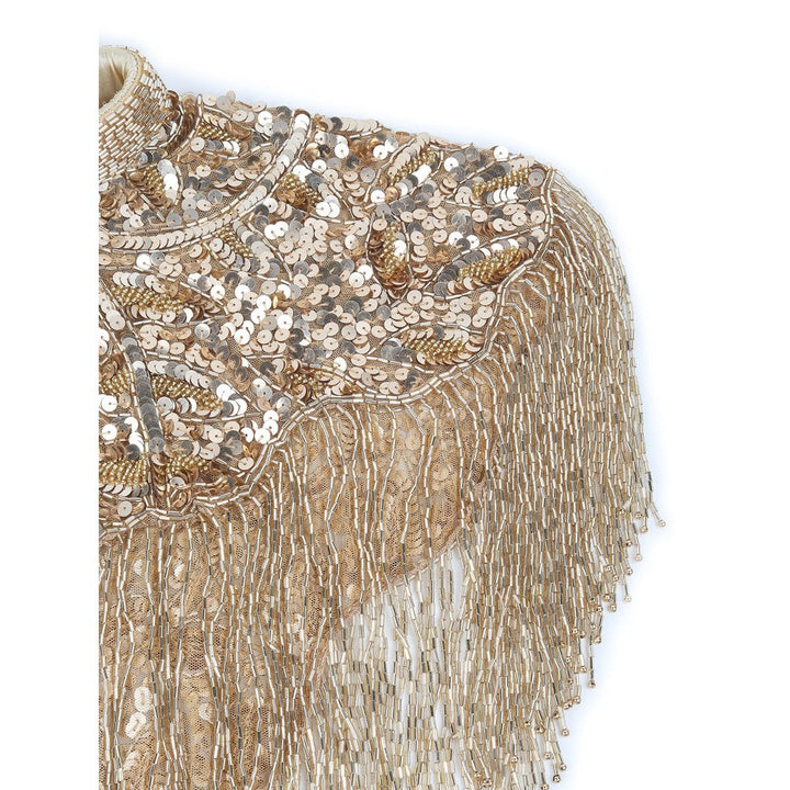 Odette Women Gold Sequins and Beads Embellished Cape