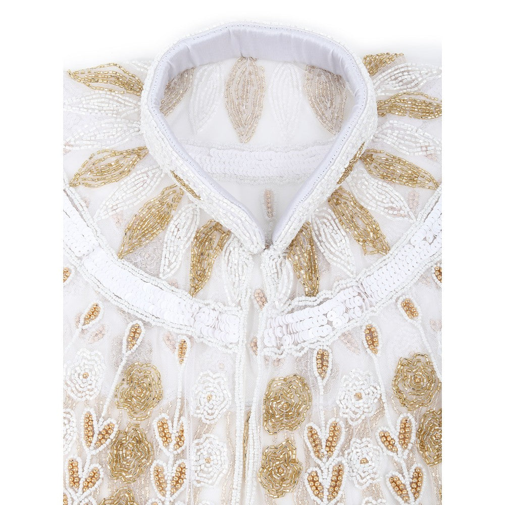 Odette Women White and Gold Sequins- Beads Embellished Cape