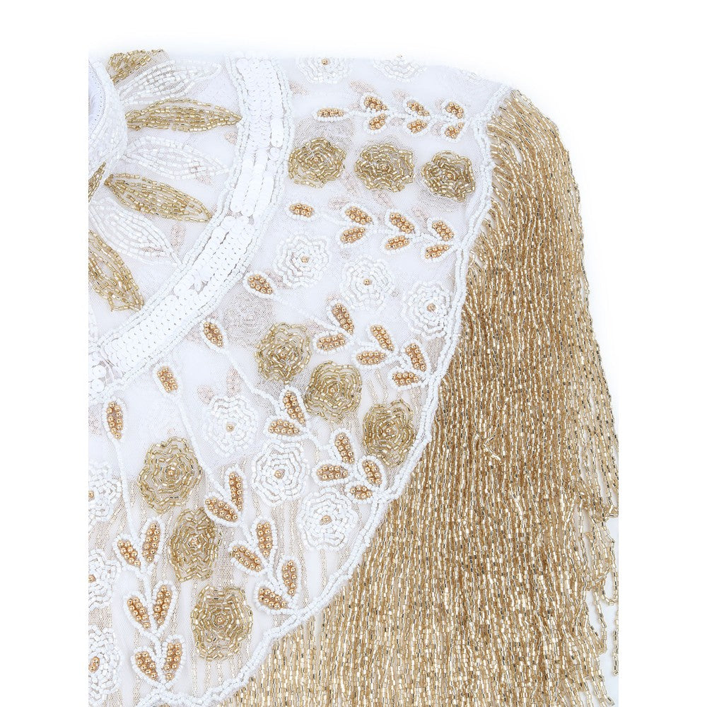 Odette Women White and Gold Sequins- Beads Embellished Cape