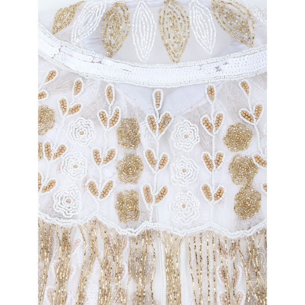 Odette Women White and Gold Sequins- Beads Embellished Cape