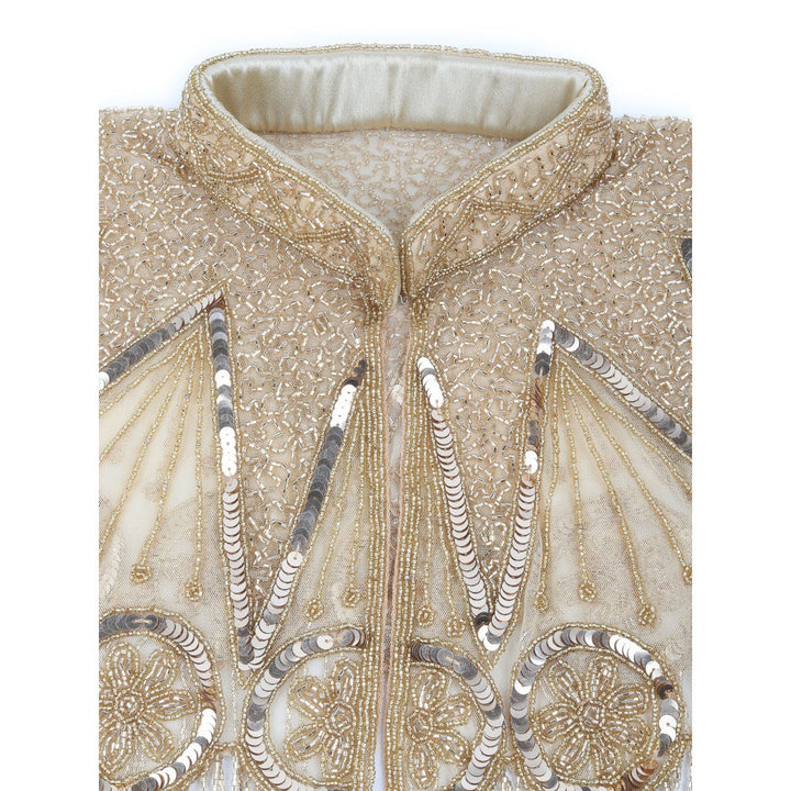 Odette Women Gold Sequins and Beads Embellished- Tassels Cape