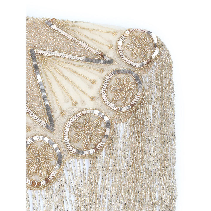 Odette Women Gold Sequins and Beads Embellished- Tassels Cape