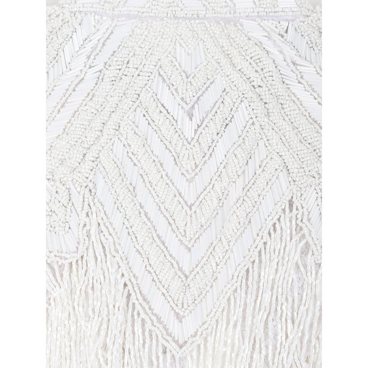 Odette Women White Sequins and Beads Embellished Tassels Cape