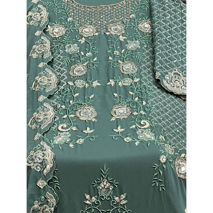 Odette Green Georgette Embroidered Semi Stitched Kurta with Bottom & Dupatta (Set of 3)