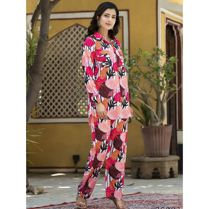 Odette Multi-Color Cotton Printed Stitched Indo Western Co-Ord (Set of 2)