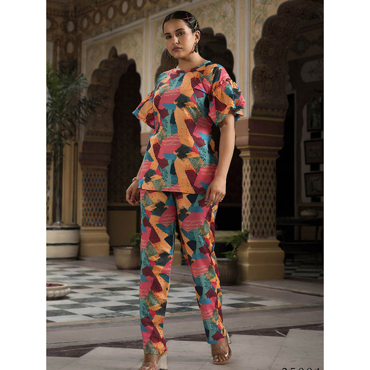 Odette Multi-Color Cotton Printed Stitched Indo Western Co-Ord (Set of 2)