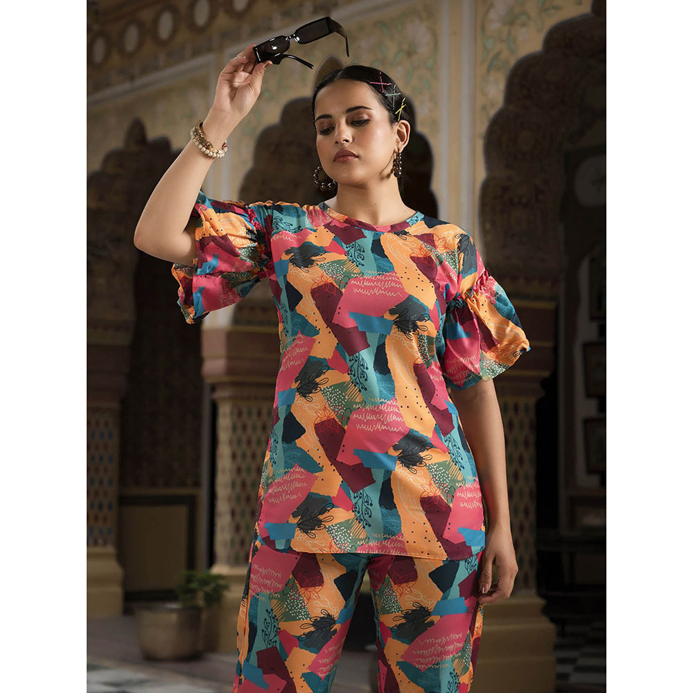 Odette Multi-Color Cotton Printed Stitched Indo Western Co-Ord (Set of 2)