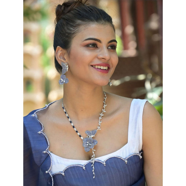 Odette Silver And Blue Necklace and Earrings for Women