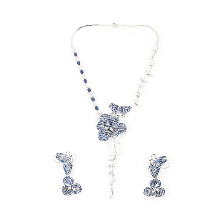 Odette Silver And Blue Necklace and Earrings for Women