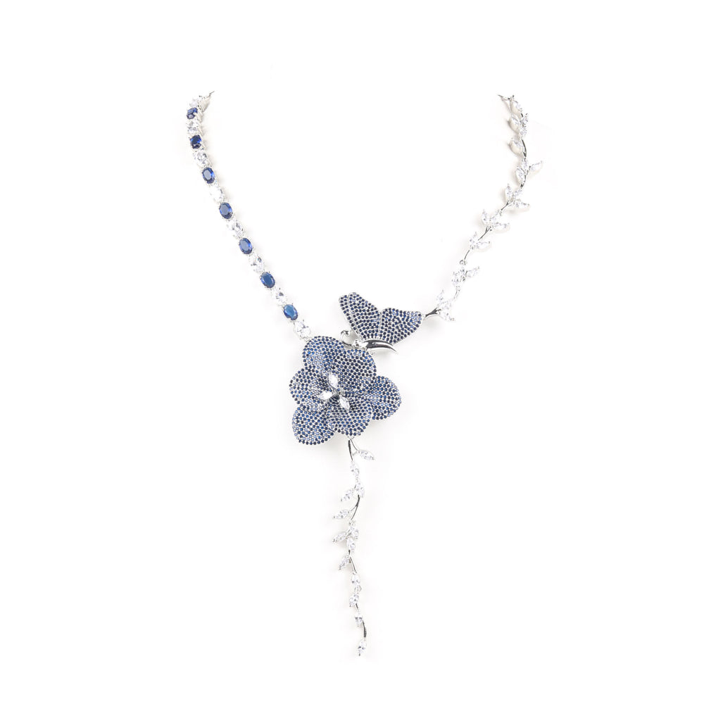 Odette Silver And Blue Necklace and Earrings for Women