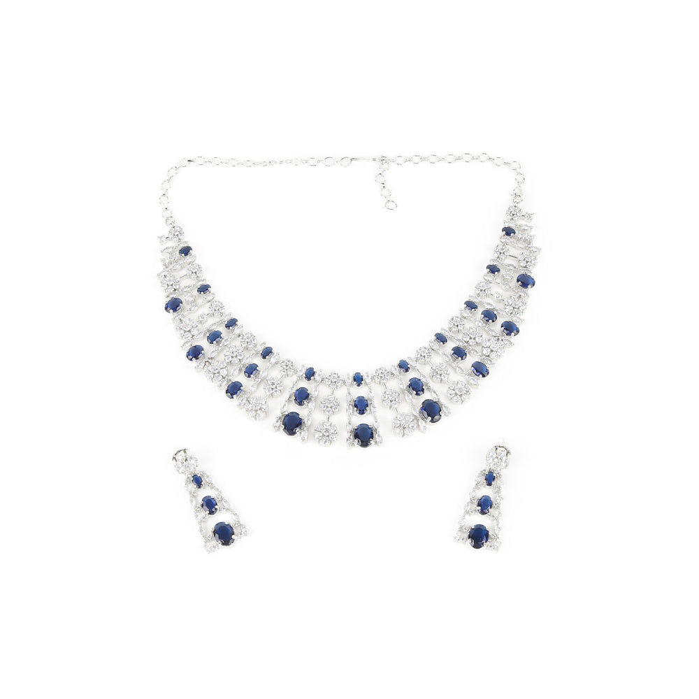 Odette Silver And Blue Choker Necklace and Earrings for Women