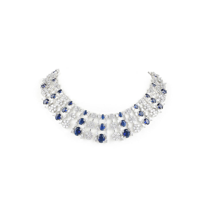 Odette Silver And Blue Choker Necklace and Earrings for Women