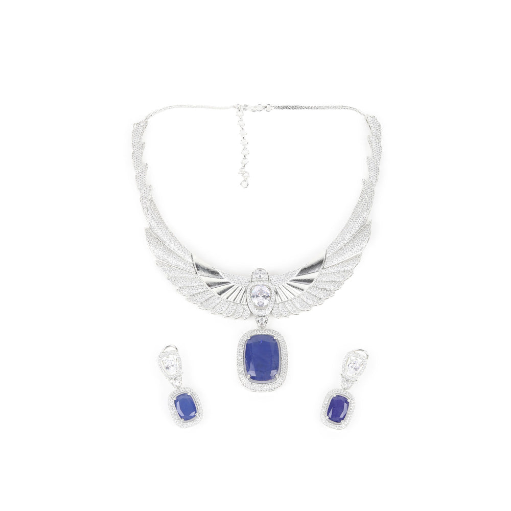 Odette Silver And Blue Choker Necklace and Earrings for Women