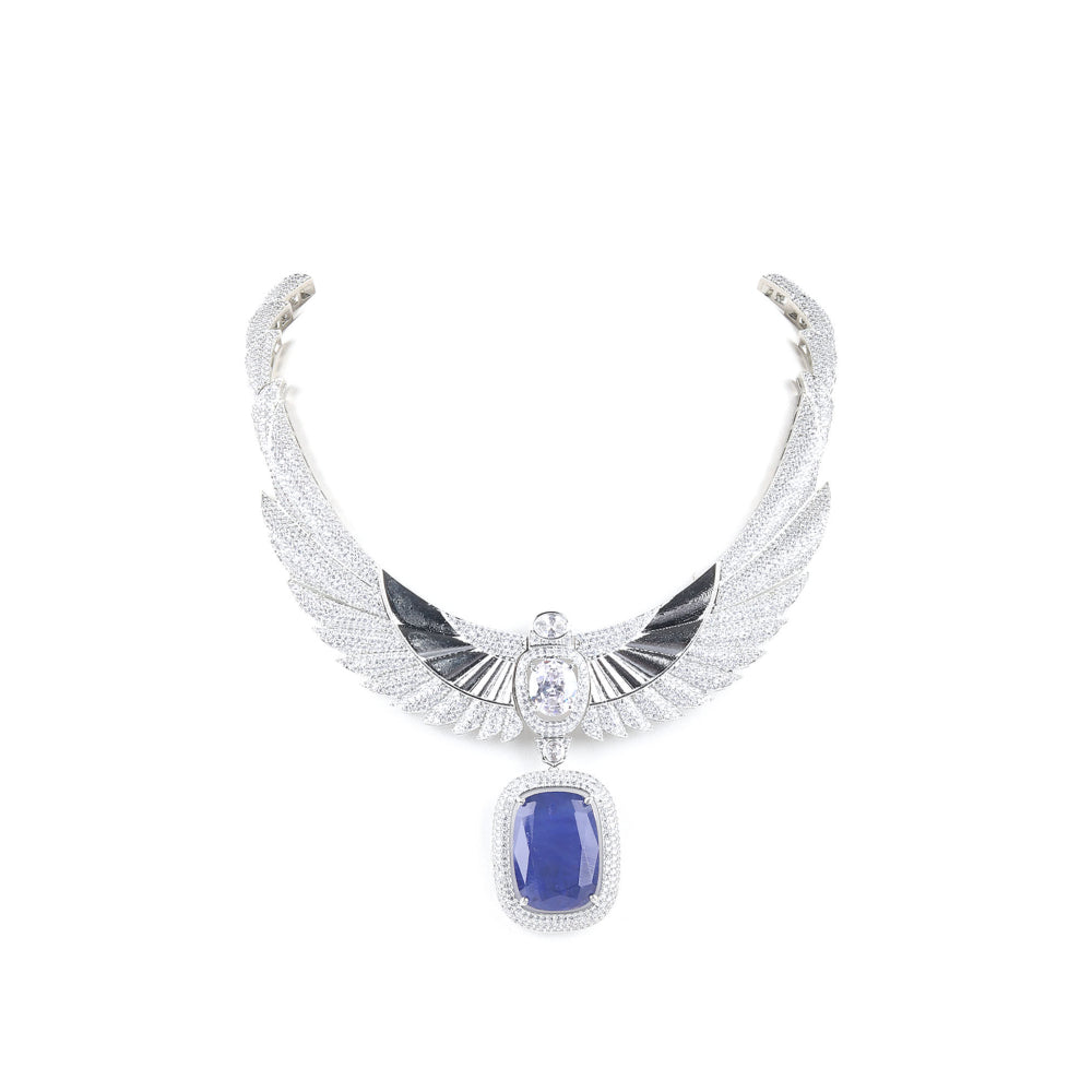 Odette Silver And Blue Choker Necklace and Earrings for Women