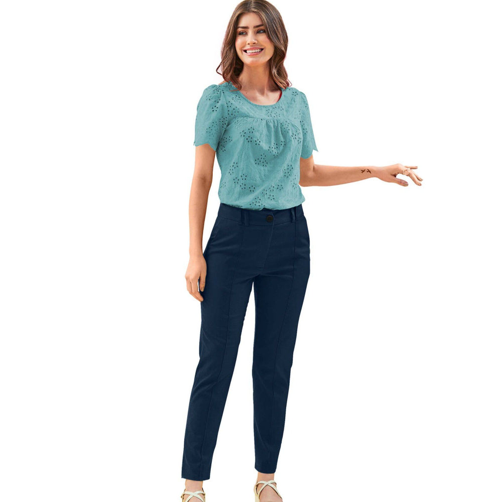 Odette Navy Blue Polyester Trouser for Women