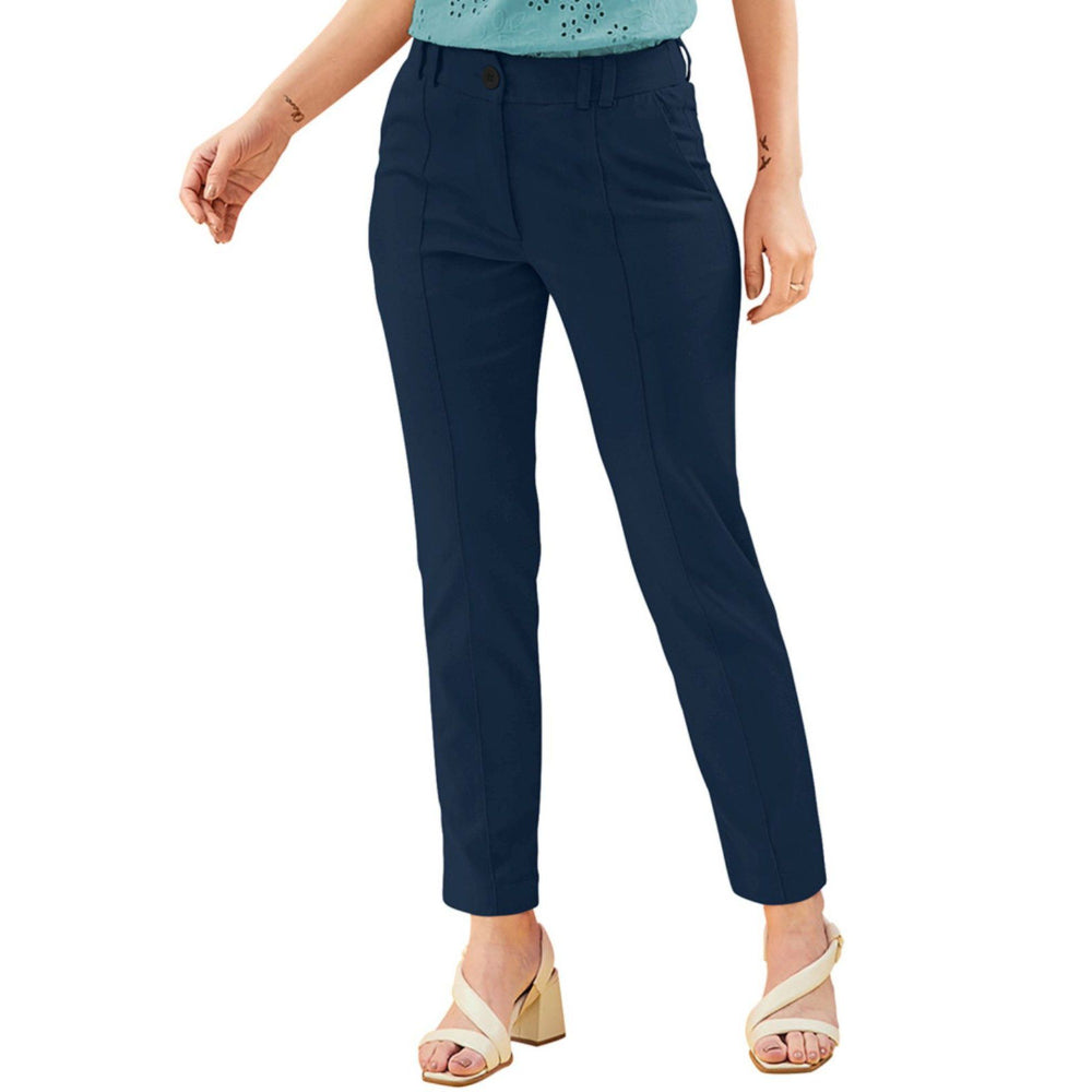 Odette Navy Blue Polyester Trouser for Women