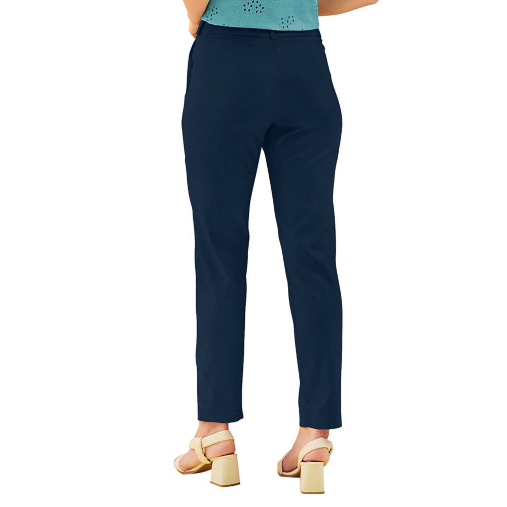 Odette Navy Blue Polyester Trouser for Women