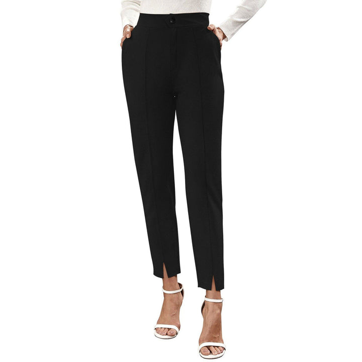 Odette Black Polyester Straight Leg Trouser for Women