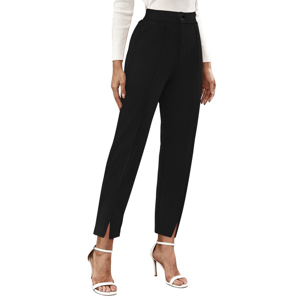 Odette Black Polyester Straight Leg Trouser for Women