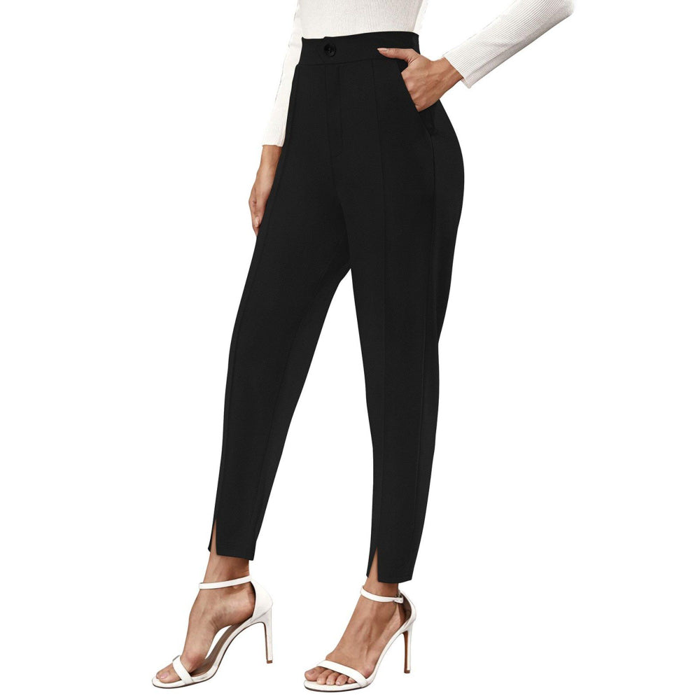 Odette Black Polyester Straight Leg Trouser for Women