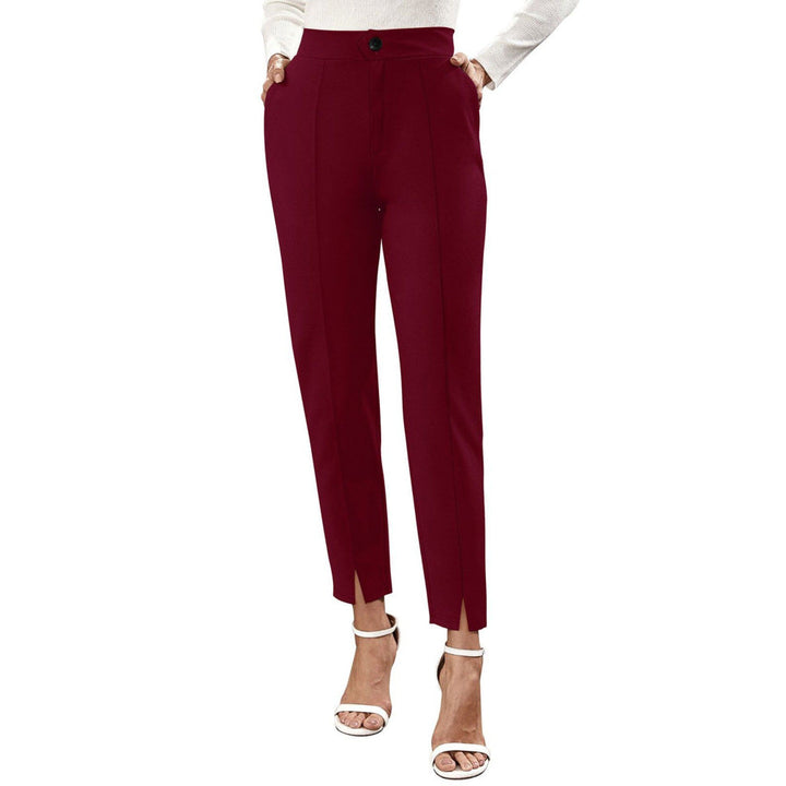 Odette Maroon Polyester Straight Leg Trouser for Women