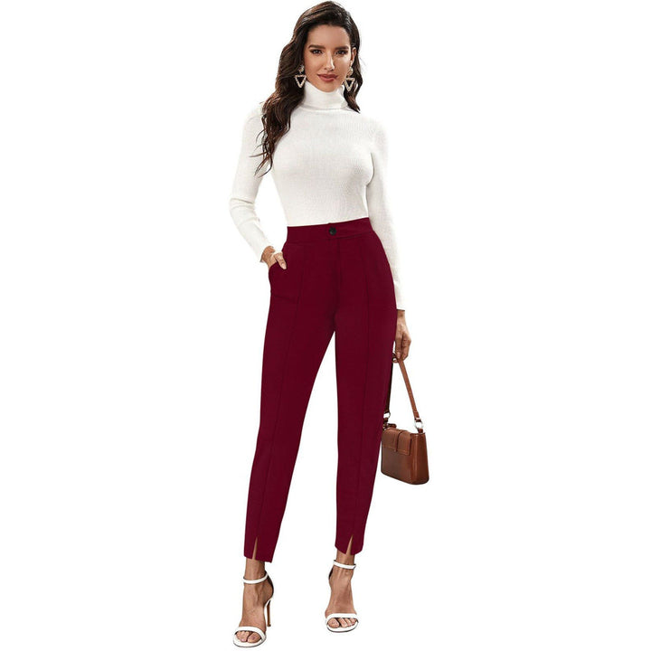 Odette Maroon Polyester Straight Leg Trouser for Women