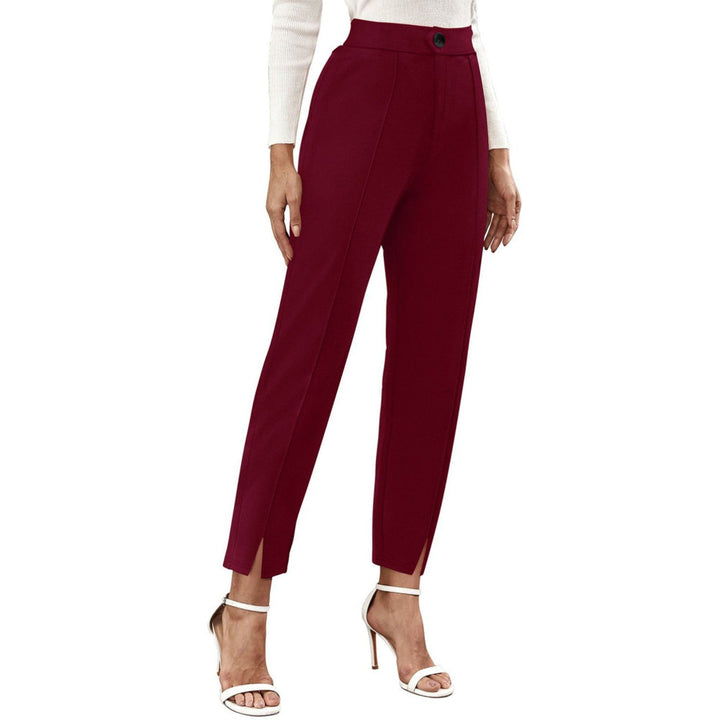 Odette Maroon Polyester Straight Leg Trouser for Women